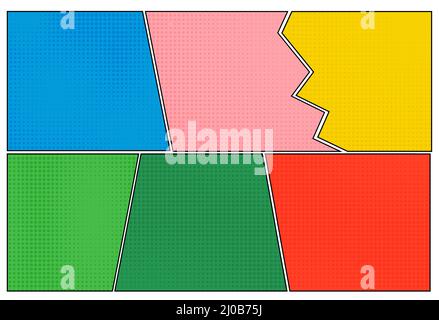 Arrière-plan de la bande dessinée. Dessin animé vectoriel pop art page. Papier demi-ton vide de la bande dessinée rétro Illustration de Vecteur