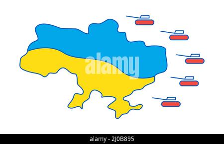Illustration vectorielle d'un dessin animé territoire ukrainien et de chars russes attaquant. Illustration de Vecteur