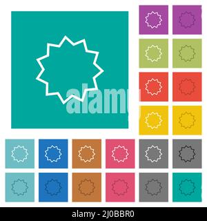 L'autocollant de certificat présente des icônes plates multicolores sur des fonds carrés simples. Inclut des variantes d'icône blanche et foncée pour un effet de survol ou actif Illustration de Vecteur