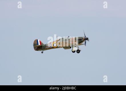 Headcorn, Kent, Royaume-Uni - juillet 1st 2018 l'avion de chasse Hurricane WW2 vole au-dessus du Kent. Banque D'Images