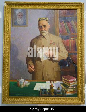 Un portrait, photo du célèbre écrivain ouzbek Sadriddin Ayni. Peinture de l'artiste Pantyuhin. Au musée de la littérature de l'État d'Alisher Navoi à T. Banque D'Images