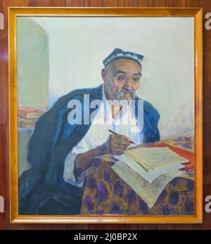 Un portrait, photo du célèbre écrivain ouzbek Habibiy. Peinture de l'artiste A Abdullayev. Au musée de littérature de l'État d'Alisher Navoi à Tashk Banque D'Images