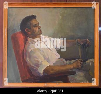 Un portrait, photo du célèbre écrivain ouzbek, Turob to'la. Peinture de l'artiste A Abdullaev. Au musée de littérature de l'État d'Alisher Navoi à Ta Banque D'Images