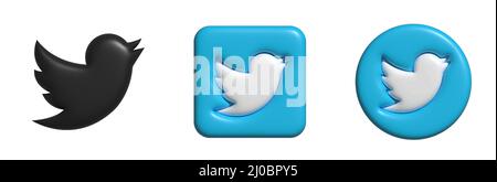 Logo Twitter. Logo Twitter 3D. Ensemble d'icônes Twitter. Illustration de Vecteur