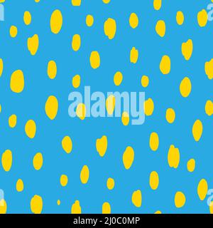 Motif à pois bleu et jaune sans couture Doodle. Texture abstraite irrégulière vectorielle tracée à la main avec des taches dessinées à la main aléatoires Illustration de Vecteur