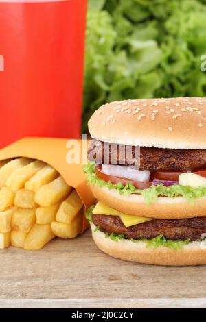 Doubleburger Double Burger Menu Menu Menu Menu Fast Food Fries boissons Banque D'Images