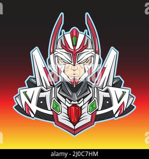 Furious Cyborg E-Sport logo design dans le style mecha de dessin animé.pour joueur, industrie de jouet, personnage de jeu, avatar de profil de médias sociaux, bande dessinée, mascotte Illustration de Vecteur