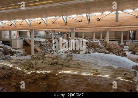 Santorini, Grèce - 18 septembre 2020 : fouilles dans la ville préhistorique d'Akrotiri à Santorini, Grèce Banque D'Images