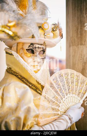 Venise, Italie - 18 février 2017 : masques vénitiens sur le Carnaval de Venise. Banque D'Images