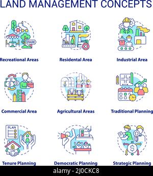 Ensemble d'icônes de concept de gestion des terres Illustration de Vecteur