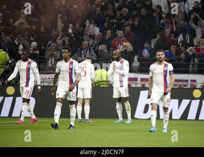 Lyon, France. 17th mars 2022. Moussa Dembele de Lyon célèbre son but avec ses coéquipiers lors de l'UEFA Europa League, Round of 16, match de football à 2nd jambes entre l'Olympique Lyonnais (Lyon, OL) et le FC Porto le 17 mars 2022 au stade Groupama de Decines-Charpieu près de Lyon, France - photo: Jean Catuffe/DPPI/Media LiveCredit: Agence photo indépendante/Alamy Live News Banque D'Images