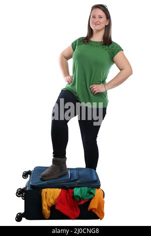 Jeune femme sac valise voyage voyage vacances jeune freesman Banque D'Images