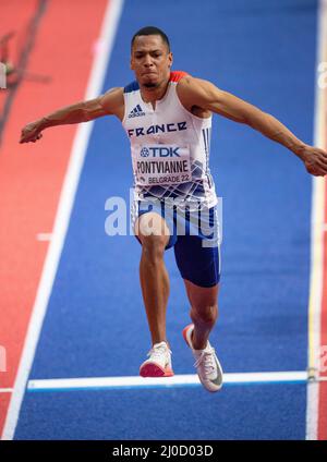 Belgrade, Serbie. 18 mars 2022. Jean-Marc Pontvianne de France participant au triple saut le premier jour des Championnats du monde d'athlétisme en salle Belgrade 2022 à l'arène de Belgrade le 18 mars 2022 à Belgrade, Serbie. Photo de Gary Mitchell/Alay Live News Banque D'Images