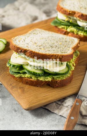 Sandwich maison à la Déesse verte saine avec avocat Mozarella et concombres Banque D'Images