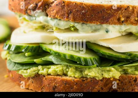 Sandwich maison à la Déesse verte saine avec avocat Mozarella et concombres Banque D'Images
