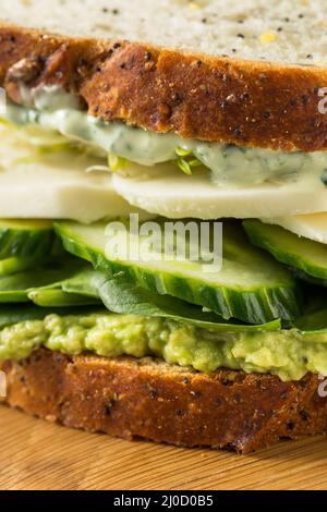 Sandwich maison à la Déesse verte saine avec avocat Mozarella et concombres Banque D'Images