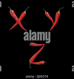 3D rendu des lettres majuscules du piment rouge - lettres X-Z Banque D'Images