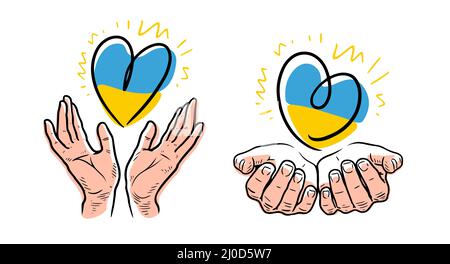 Drapeau ukrainien en forme de coeur et de paire de mains. Ukraine illustration du vecteur de l'indépendance Illustration de Vecteur
