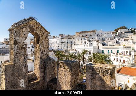 Wachturm der Casa del Mayorazgo und die weissen Häuser von Vejer de la Frontera, Andalusien, Espagnol | Casa del Mayorazgo horlogerie et le blanc Banque D'Images