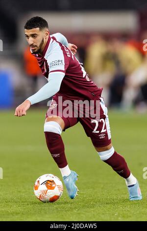 Londres, Royaume-Uni. 17th mars 2022. A déclaré Benrahma de West Ham United lors de l'UEFA Europa League Round de 16 deuxième match de jambe entre West Ham United et Sevilla au stade de Londres le 17th 2022 mars à Londres, Angleterre. (Photo de Daniel Chesterton/phcimages.com) Credit: PHC Images/Alamy Live News Banque D'Images