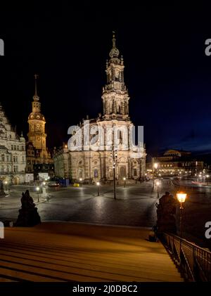 La Cathédrale de Dresde - Cathédrale de la Sainte Trinité - Église catholique de la Cour Royale de Saxe - Hofkirche Katholische. Banque D'Images