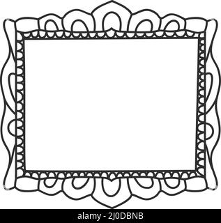 Cadres photo Doodle, joli cadre de peinture dessiné à la main.Scrapbook tag gribouillis, croquis image encadrement des bordures avec éléments décoratifs ensemble de vecteur.Miroir rond, rectangulaire ou ovale Illustration de Vecteur