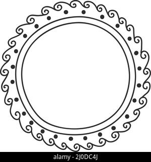 Cadres photo Doodle, joli cadre de peinture dessiné à la main.Scrapbook tag gribouillis, croquis image encadrement des bordures avec éléments décoratifs ensemble de vecteur.Miroir rond, rectangulaire ou ovale Illustration de Vecteur