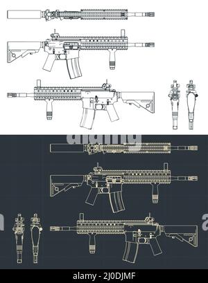 Illustration vectorielle stylisée de plans de carabine d'assaut Illustration de Vecteur