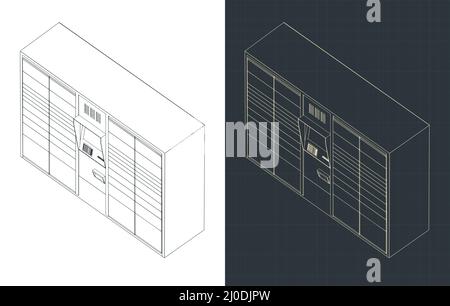 Illustration vectorielle stylisée de dessins isométriques de terminal de colis automatisé Illustration de Vecteur