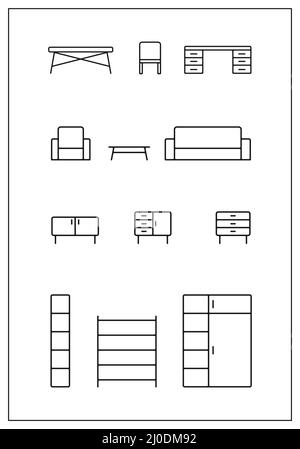 Ensemble d'icônes de mobilier à vecteur plat Illustration de Vecteur