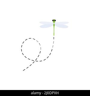 Jolies libellules avec ligne pointillée. Fling vert libellule Illustration de Vecteur