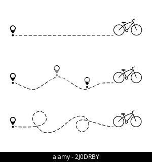 Kilométrage à vélo avec point de départ. Vélo et itinéraire. Symbole de destination de voyage. Illustration de Vecteur