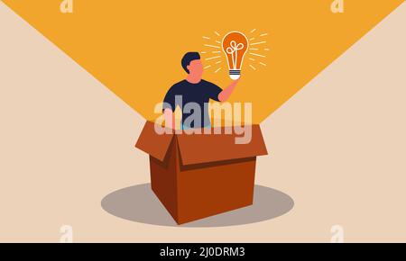 L'innovation ouvre la porte et pense à l'extérieur pour l'entreprise. Concept d'illustration de vecteur de croissance et de stratégie de vision intelligent pour les hommes d'affaires. Laissez libre cours à votre imagination Illustration de Vecteur