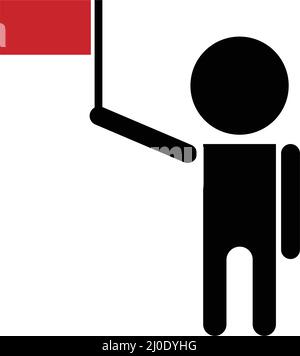 Pictogramme d'un homme portant un drapeau rouge. Vecteur modifiable. Illustration de Vecteur