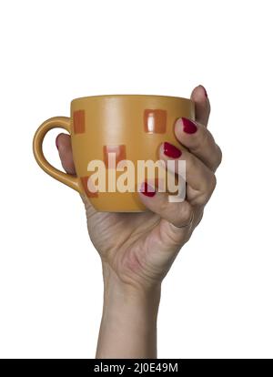 Café, tasse, mugs, femme, manucure, brea, isolé Banque D'Images