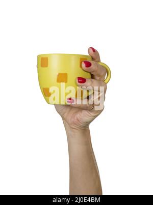 Café, tasse, mugs, femme, manucure, brea, isolé Banque D'Images