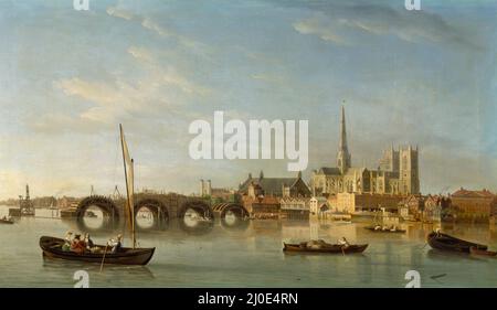 Le bâtiment du pont de Westminster. Samuel Scott, ca. 1742. Banque D'Images