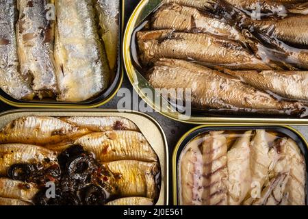 Le poisson en conserve dans une boîte en fer Banque D'Images