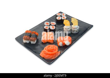 Ensemble de nourriture japonaise Sushi roll, sashimi, nigiri Banque D'Images