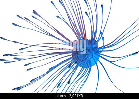 Une molécule antivirus lutte contre le coronavirus COVID-19. Fabriqué en acier et en particules volantes. Concept de médecine isolé sur la ba blanche Banque D'Images