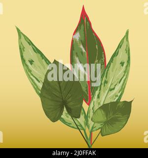 bouquet de grandes feuilles vertes tropicales sur fond jaune Illustration de Vecteur