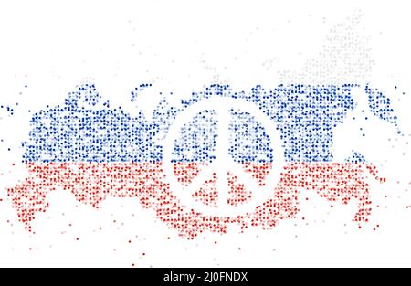 Résumé géométrique cercle point motif particule symbole de la paix forme avec drapeau national de Russie, technologie VR paix prier et Stop guerre concept design col Illustration de Vecteur
