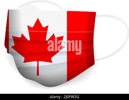 Masque médical drapeau du Canada sur fond blanc. Illustration vectorielle. Illustration de Vecteur