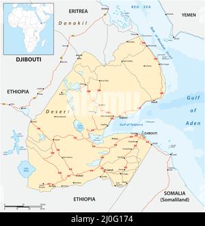 Carte routière vectorielle de la république de l'afrique de l'est de Djibouti Illustration de Vecteur