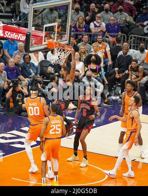 Phoenix, États-Unis. 18th mars 2022. Tristan Thompson (#3 Chicago Bulls) fait des douchettes lors du match de la National Basketball Association entre les Chicago Bulls et les Phoenix Suns au Footprint Center de Phoenix, Arizona. Edwin Rodriguez/SPP crédit: SPP Sport presse photo. /Alamy Live News Banque D'Images