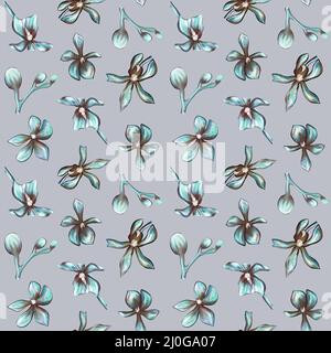 Motif orchidée bleu sans couture Banque D'Images