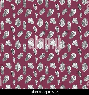 Motif de feuilles botanique sur fond rouge Banque D'Images