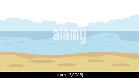 Panoramique lumineux été fond mer plage paysage - illustration vectorielle Illustration de Vecteur