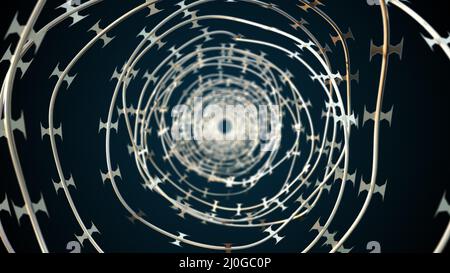 Arrière-plan généré par l'ordinateur avec fil barbelé. spirale à barbelés en 3 dimensions Banque D'Images