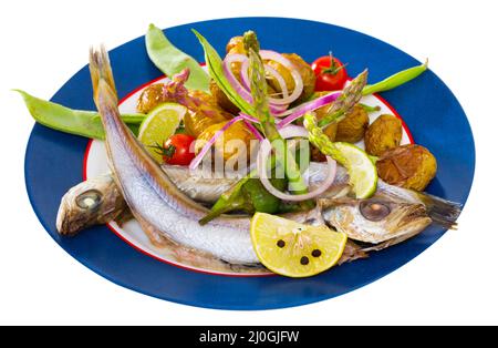 Cuit au vin blanc poisson bleu Banque D'Images